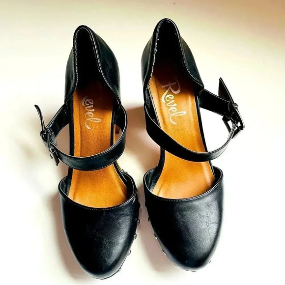 Revel Studded Platform Mule/Clog Block Heeled Shoes - Picture 5 of 6